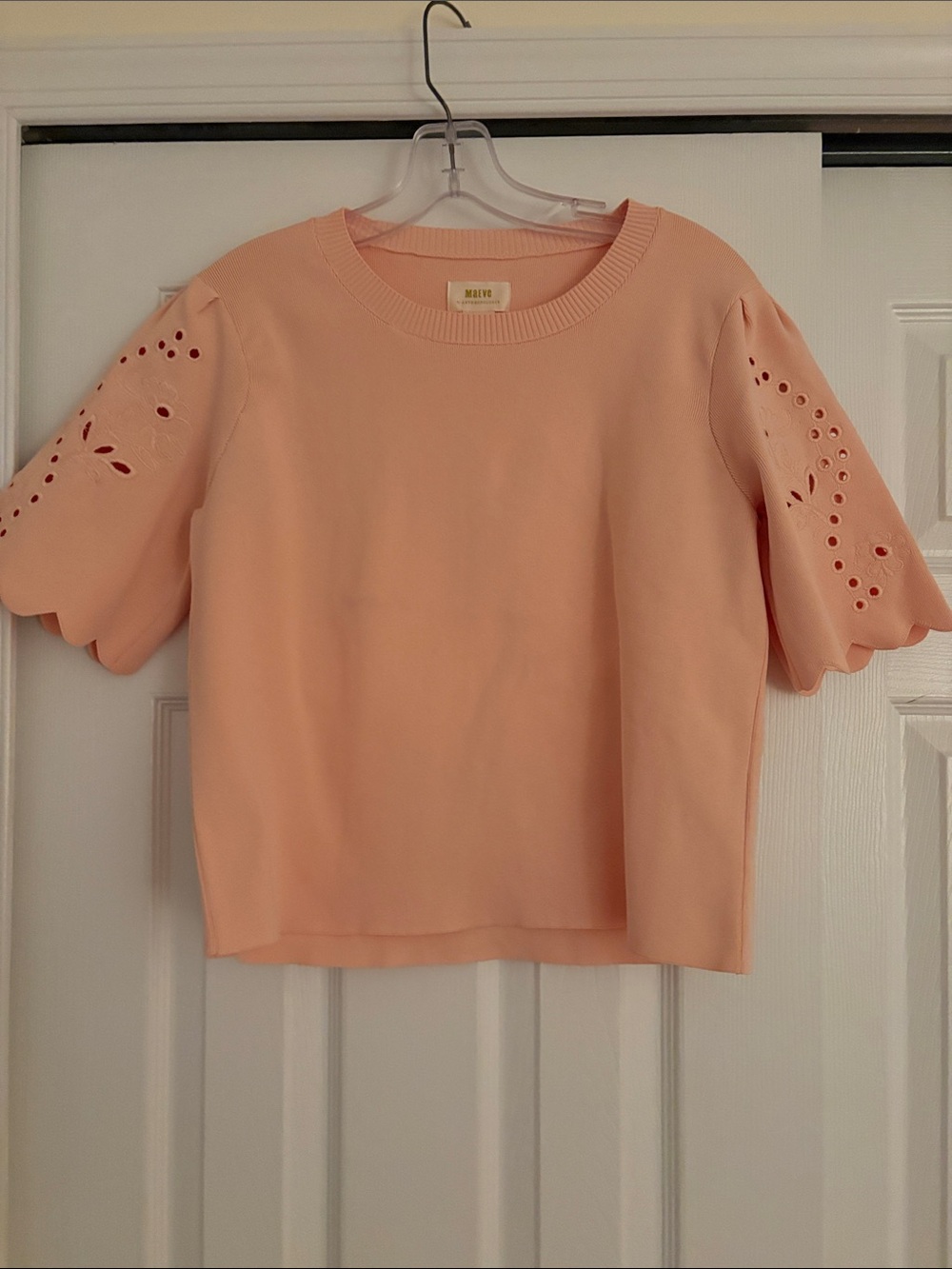 Maeve Blush Pink Eyelet Sleeve Knit Top